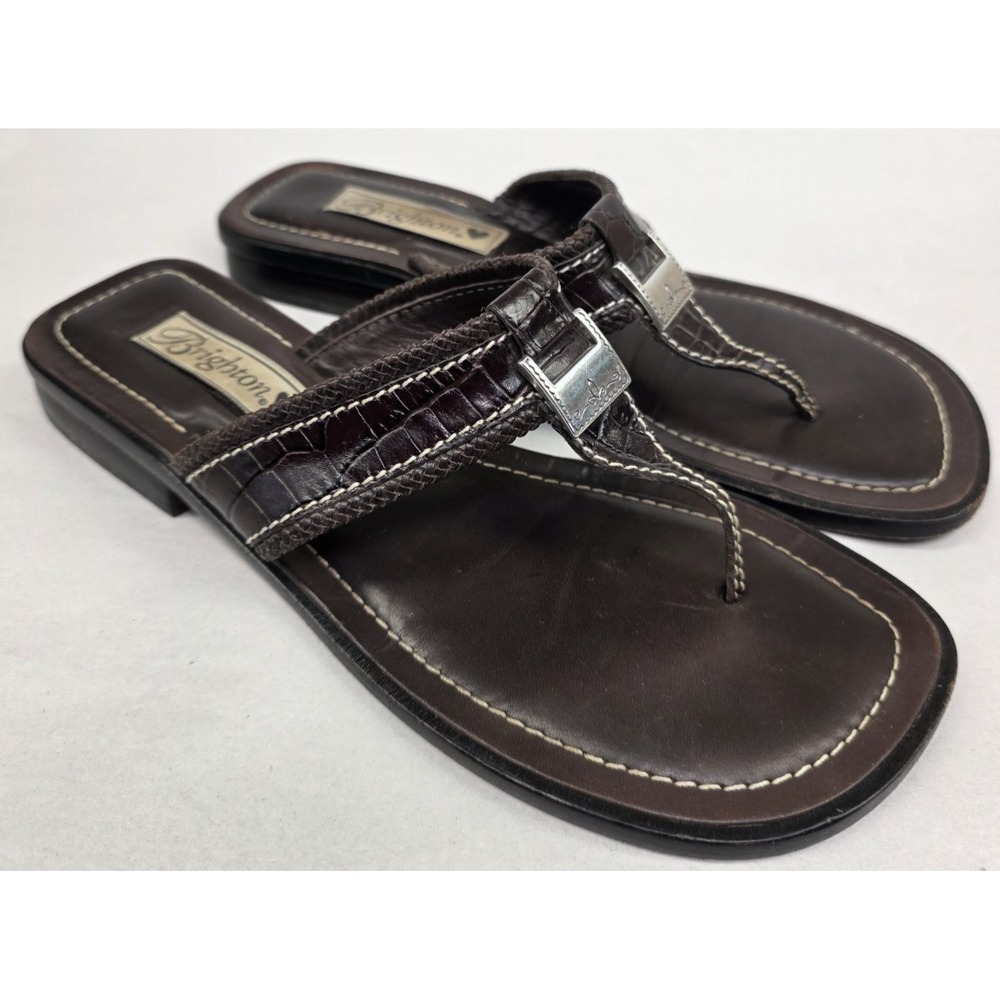 BRIGHTON (Sz 8 M) Brown Wedge Heels Flip Flop Thongs Womens Sandals